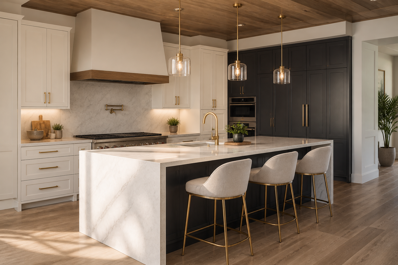 Custom luxury kitchen with bespoke cabinetry and quartz island