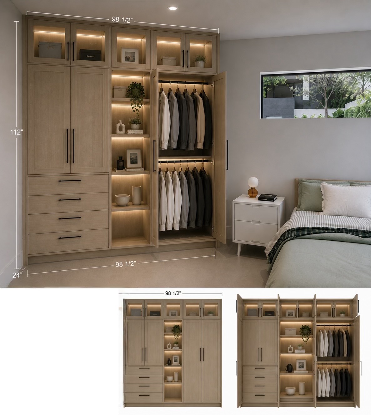 Miami Beach Closet ΓÇö white shaker cabinetry with dark island and brass hardware